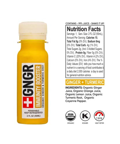GNGR - Pack com 24 Shots Variados de Gengibre Orgânico para Impulsionar a Imunidade – Shots de Gengibre Prensado a Frio para Suporte Digestivo e Imunológico Natural – Nada Artificial – Orgânico USDA (2g)