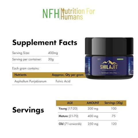 NFH Nutrition For Humans - NFH Resina Orgânica de Shilajit Puro do Himalaia | Suporte à Vitalidade | 100% Natural | 30g
