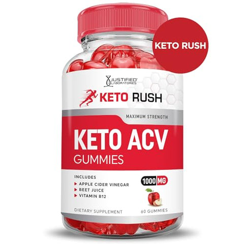 Justified Laboratories - (2 Pacotes) Gomas Keto Rush Keto ACV Fórmula Avançada 1000MG Gomas Keto Rush Keto Vinagre de Maçã Aumento Formulado com Romã e Beterraba em Pó B12 Vegano Não GMO 120