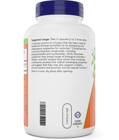 Cordyceps 200 Cápsulas (Pacote com 2) 750mg, Vegano Cogumelo Não-OGM VCaps - NOW Foods