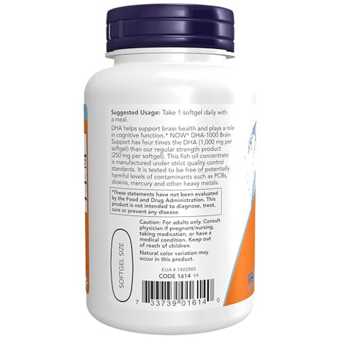 Suplementos, Suporte Cerebral DHA 1.000, Extra Forte, 1.000 mg DHA, 90 Softgels - NOW Foods