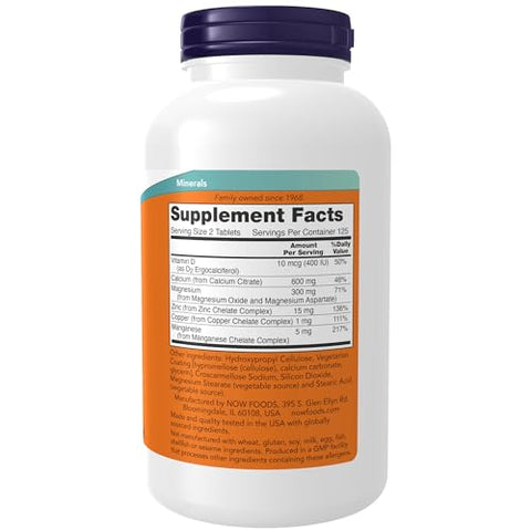 Suplementos, Citrato de Cálcio com Vitamina D, Magnésio, Zinco, Cobre e Manganês, 250 Comprimidos - NOW Foods