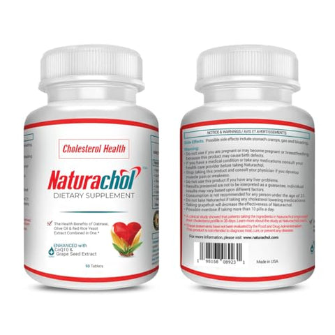 Naturachol - Fórmula Avançada de Suporte ao Colesterol | 90 Comprimidos Veganos | Extrato de Arroz Vermelho, Azeite de Oliva, Aveia, CoQ10, Extrato de Semente de Uva | Marca: Advanced Cholesterol Support Formula