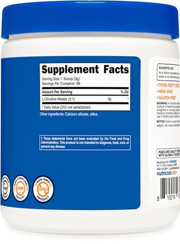 L-Citrulline Malate em Pó (300g) – Potencialize seus treinos - Nutricost