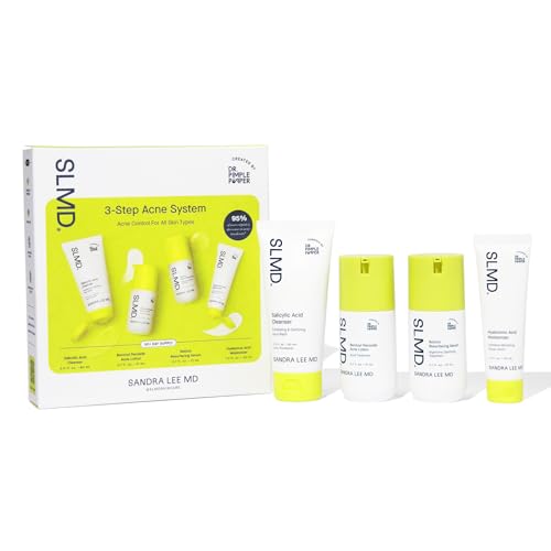 Skincare by Dr. Pimple Popper – Kit 4-peças para Acne – Sistema de 30 dias – Rotina completa de 3 passos, 2x ao dia para tratar e prevenir todas as fases da acne - SLMD
