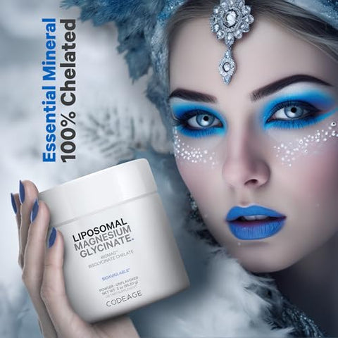 Magnesium Glycinate em Pó, 2 Meses de Suprimento, Quelato de Magnésio Bisglicinato, Sem Sabor, Entrega Lipossomal, Mineral em Pó de Magnésio Quelado, Vegano Não-OGM, 200g - Codeage