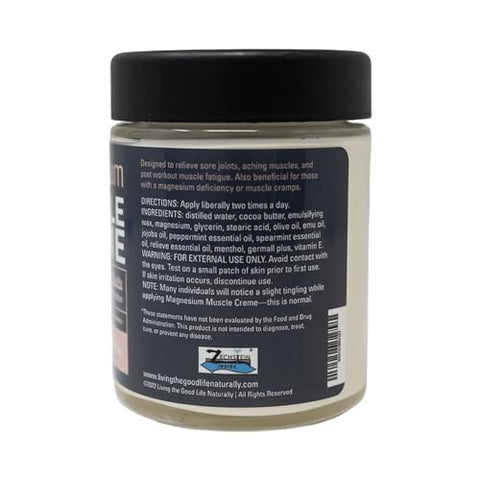 living the good life naturally - Creme Muscular de Magnésio Natural para Alívio da Dor – Blue Emu, Hortelã-Pimenta, Mentol e Cloreto de Magnésio para Recuperação Muscular – 120g