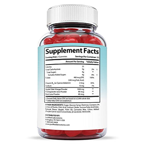 Gomas de ACV Keto Ótimas 1000MG Veganas Não GMO com Suco de Romã Beterraba B12 180 Gomas - Justified Laboratories