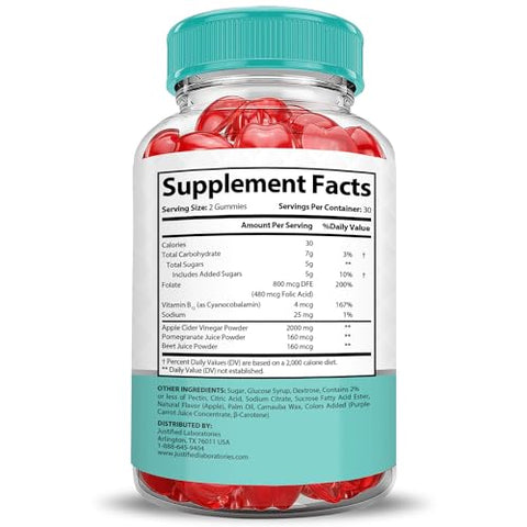 Justified Laboratories - (2 Pacotes) Gomas Ketocut Keto ACV Extreme 2000MG Keto Cut Gomas Keto Vinagre de Maçã Formulado com Suco de Romã em Pó B12 Vegano Não GMO 120 Gomas