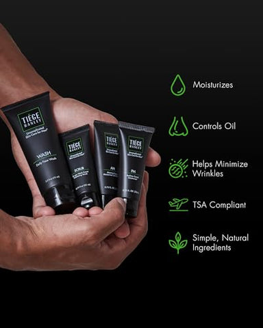Kit de Cuidados com a Pele Masculina Tiege Hanley, Rotina Essencial de Cuidados com a Pele para Homens (Nível 1 do Sistema) – Kit de Limpeza Facial para Linhas Finas