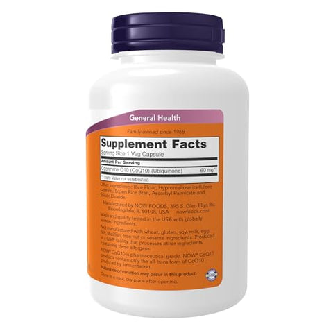 CoQ10 60 mg – Grau Farmacêutico, Forma All-Trans de CoQ10 Produzida por Fermentação – 180 Cápsulas Vegetais - NOW Foods
