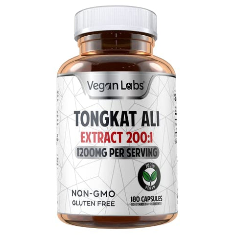 Extrato de Tongkat Ali 200:1, 1200MG Por Porção – 180 Cápsulas Veganas – Energia e Resistência – Livre de Glúten, Não-OGM – Qualidade Premium - Vegan Labs