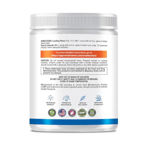 Creatina Monohidratada em Pó Approved Science com BioPerine – Suporte para Treino – 120 Porções – 5g por Porção – Sem Sabor – Pacote com 2 – Não-OGM, Vegano