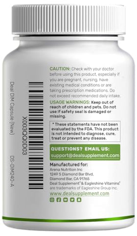 DEAL SUPPLEMENT - DIM Suplemento 300mg, 240 Cápsulas, 4 Meses de Fornecimento, Diindolilmetano DIM Plus Extrato de Pimenta Preta