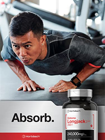 Longjack Tongkat Ali | 240.000 mg (Extrato Potente 200:1) | 120 Cápsulas | Suplemento para Desempenho Masculino Extremo | Fórmula de Extrato Herbal Super Concentrado | Não-OGM - Horbäach