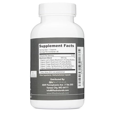 Lifted Naturals - Mood Mushrooms – Suplemento de Cogumelos Elevados – Cogumelo do Leão, Reishi, Chaga, Cauda de Peru, Maitake – Energia, Foco, Alívio do Estresse – Marca Mood Mushrooms
