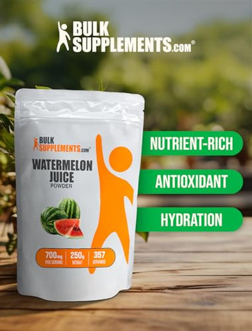 com Pó de Suco de Melancia – do Fruto de Melancia, Pó de Melancia – Pó de Frutas, Suplemento de Hidratação – 700mg por Porção, 250g (1 Pacote) - BulkSupplements