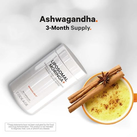 Liposomal Moringa – 400mg Extrato 50:1 de Moringa – 20.000mg Equivalente a Folha de Moringa Oleifera – Cúrcuma, Ashwagandha, Pimenta Preta – Fornecimento de 3 Meses – Vegano - Codeage