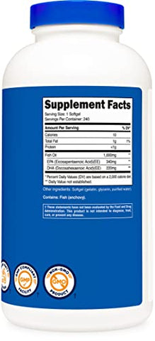 Óleo de Peixe 1000mg (560mg de Ômega-3), 240 Cápsulas (2 Frascos) – Alta Qualidade - Nutricost