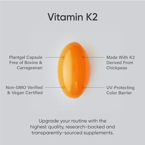 Sports Research - Vitamina K2 como MK-7 100mcg com Óleo de Coco MCT – 60 Cápsulas Vegetais (2 Meses de Suprimento) Vegano Certificado, Não-OGM Verificado, Sem Glúten