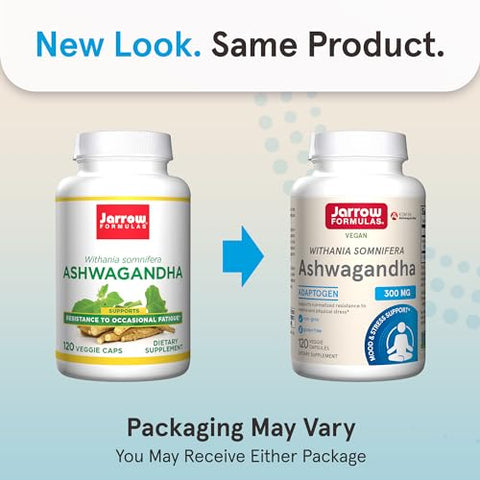 Ashwagandha 300 mg – Suporte para Resistência Mental e Física – 120 Cápsulas Vegetais – Fornecimento de 60 Dias - Jarrow Formulas