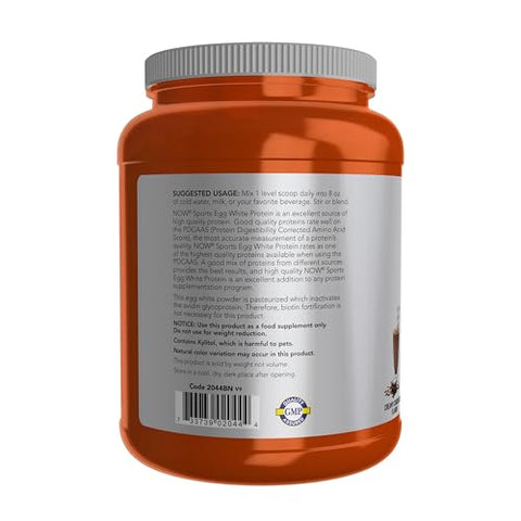 Sports Nutrition – Proteína de Clara de Ovo, 20g com BCAAs, Pó de Chocolate Cremoso, 1,5 Libras - NOW Foods