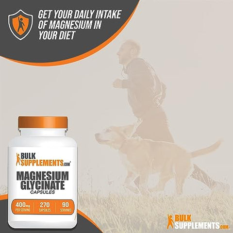 com Cápsulas de Magnésio Glicinato – Bisglicinato de Magnésio, Suplemento de Magnésio, 400mg de Magnésio Glicinato – Sem Glúten, 3 Cápsulas por Porção, 270 Cápsulas - BulkSupplements