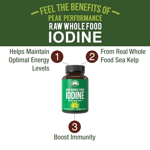 Suplemento de Iodo Orgânico de Algas Marinhas (Ascophyllum Nodosum) da Peak Performance. Comprimidos de Suporte de Iodeto de Potássio para Metabolismo, Energia e Imunidade. 60 Veganos