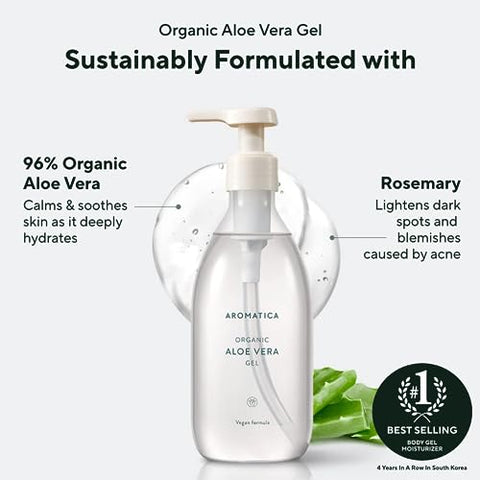 Conjunto Presente AROMATICA Gel de Aloe Vera Orgânico 300ml – Hidratante Corporal Vegano para Pele Irritada e com Imperfeições, Cuidados Pós-Sol