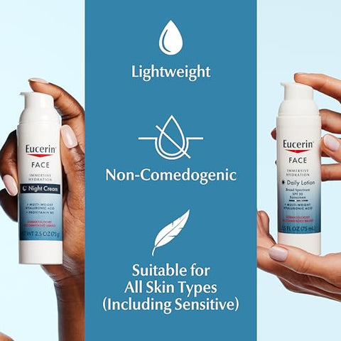 Combo Pack Eucerin Face Immersive Hydration – Loção Facial Diária com FPS 30, 75 ml + Creme Noturno com Ácido Hialurônico, 75 g