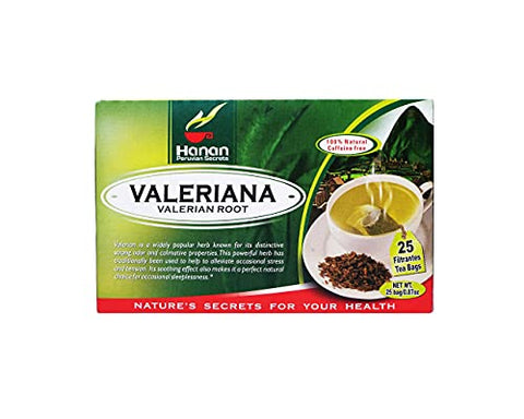 HANAN PERUVIAN SECRETS - Chá de Valeriana Hanan Peruvian Secrets | Raiz de Valeriana 100% Natural | 25 Sachês | Alivia Estresse e Tensão | Promove o Sono de Forma Segura | Chá Herbal Valeriana