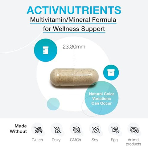 ActivNutrients com Ferro e Cobre – Multivitamínico Multimineral para Bem-Estar, Imunidade, Energia e Suporte ao Humor – Minerais Quelados, Vitaminas B Ativas com Ácido Fólico (240g) - XYMOGEN