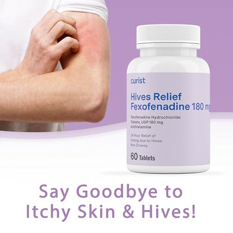 Fexofenadine Hydrochloride 180 mg – 60 Comprimidos Antialérgicos – Tratamento de Urticária 24 Horas - Curist