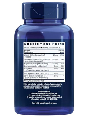 Bone Restore – Mantém a Densidade Óssea Saudável – Cálcio, Vitamina D3, Magnésio, Zinco, Boro e Outros Minerais para a Saúde dos Ossos – Livre de Transgênicos, Sem Glúten – 120 cápsulas - Life Extension