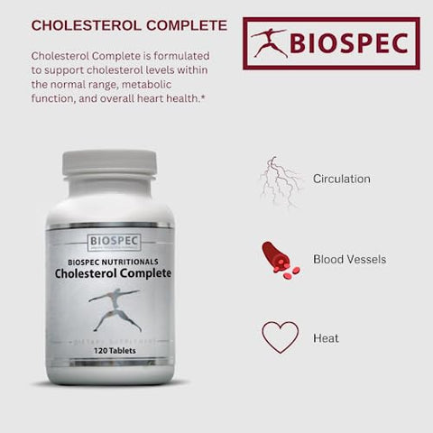 BIOSPEC NUTRITIONALS - Cholesterol Complete – Suporte Natural ao Colesterol para a Saúde Cardiovascular e do Coração* – Arroz de Levedura Vermelha, CO-Q-10, Espinheiro, Magnésio (240 Comprimidos)