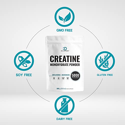 DEAL SUPPLEMENT - Creatina Monohidratada em Pó 300g (60 Porções), Sem Sabor | Pura | Creatina Micronizada em Pó, 5000mg (5g) por Porção, Suprimento de 2 Meses, Vegano | Keto, Não-OGM, Sem Preenchedores, Sem