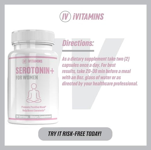 iVitamins - Suplementos de Serotonina para Mulheres – Apoia Níveis Saudáveis de Serotonina, Melhora o Humor