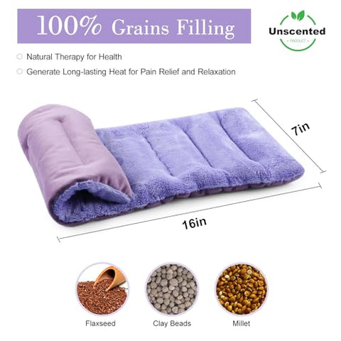 SUZZIPAD - SuzziPad Almofada de Aquecimento para Alívio da Dor, 7×16 Almofadas de Aquecimento para Cólicas, Dor Muscular, Articulações, Pescoço e Ombros, Bolsa de Feijão com Calor Úmido, Compressa Quente, Roxa