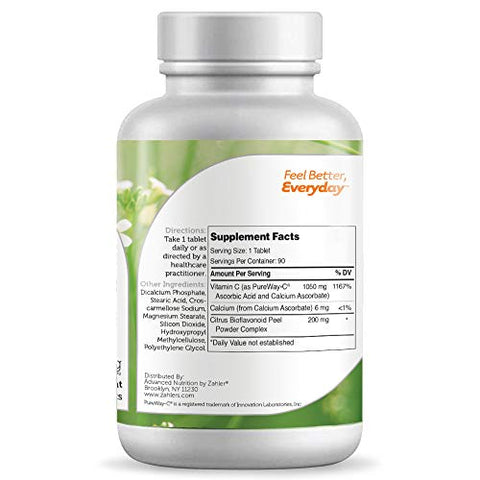Pureway C 1000mg – Vitamina C Avançada Certificada Kosher, 90 Comprimidos (Embalagem com 90 Unidades) - Zahler