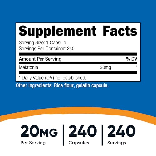 Melatonina 20mg, 240 Cápsulas, Sem OGM – Compre Agora! - Nutricost
