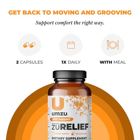 zuRELIEF – Suplemento de Curcumina de Açafrão-da-terra | Conforto Articular com 7 Ingredientes Naturais – Bromelina, Boswellia | 60 cápsulas - UMZU