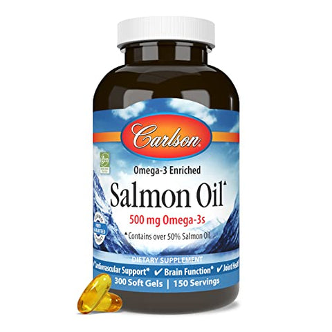 Óleo de Salmão Carlson, 500 mg Ômega-3, Norueguês, Coração, Cérebro – Benefícios para a saúde