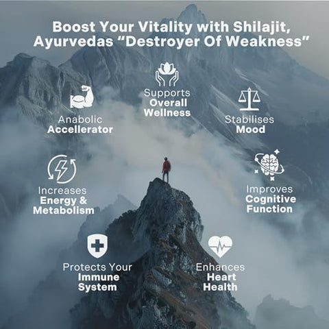 Essencraft - Shilajit Orgânico Puro do Himalaia – 500mg Potência Máxima, 85 Minerais Traços, Humic