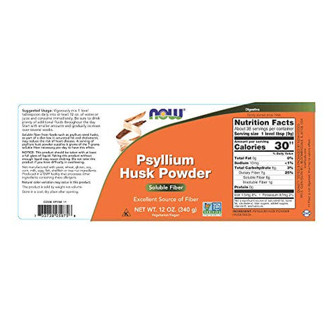 Psyllium Husk Powder, 340g (Pacote com 2) – Fibra Natural para Digestão Saudável - NOW Foods