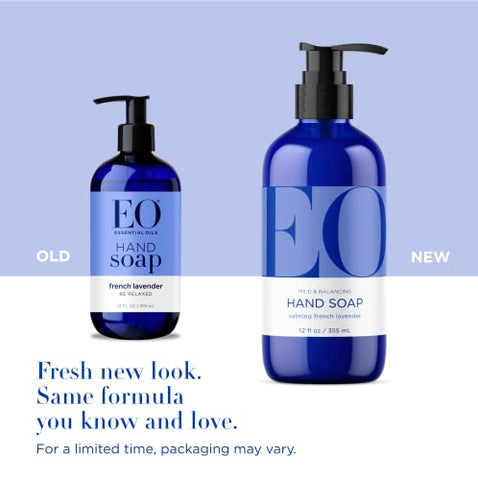 Sabonete Líquido para as Mãos, 354 ml (Pacote com 3), Lavanda Francesa, Limpeza Suave à Base de Plantas Orgânicas com Óleos Essenciais Puros - EO