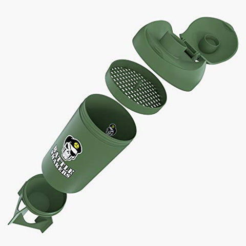 Bomb | Garrafa Shaker Temática Militar | Copo à Prova de Vazamentos com Compartimento de Armazenamento | Misture Pós Proteicos - Battle Shakers