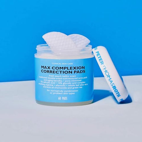 Max Complexion Correction Pads – Embalagem pode variar | Tratamento Facial em Pads | 60 Pads | Ácido Salicílico | Ácido Glicólico | Pele Renovada - Peter Thomas Roth
