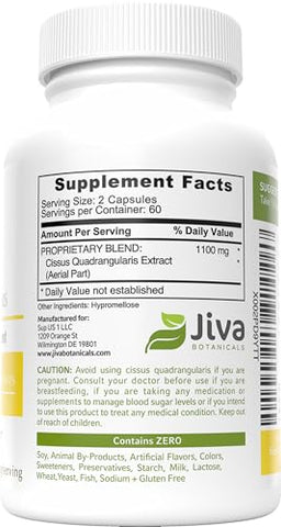 Cápsulas de Cissus Quadrangularis 550 mg por Cápsula – Extrato de Cissus em Cápsulas da Planta Cissus Quadrangularis – Extrato em Pó de Cissus de Alta Potência – 120 Cápsulas - Jiva Botanicals
