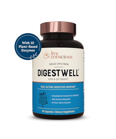 DigestWell – Suporte Digestivo Imediato | Enzima de Amplo Espectro, Probiótico | Marca Live Conscious - Live Conscious