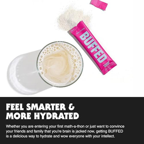 BUFFED - Pacotes de Pó Energético em Bastão, Mistura para Bebida | Pacotes de Estímulo Limpos e Saudáveis | Hidratação com 150mg de Cafeína | Nootrópicos, Cogumelos Orgânicos, Vitaminas B, Eletrólitos | 30 Pacotes de Abacaxi